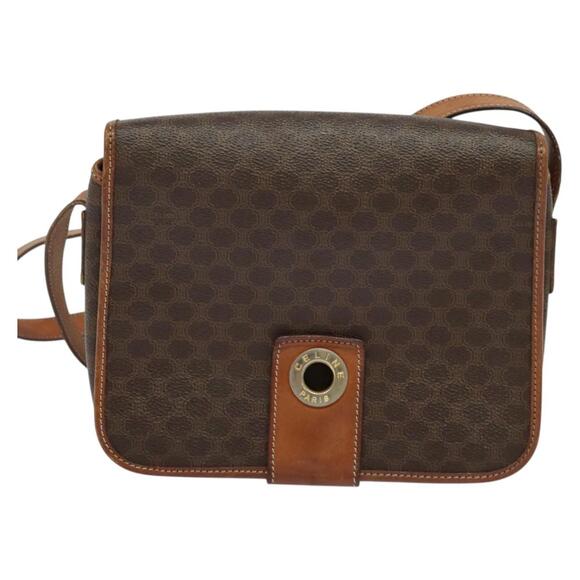 CELINE Macadam Canvas Shoulder Bag Pvc Brown Gold - Picture 2 of 12